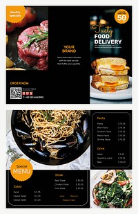 Food delivery brochure template vector set