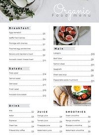 Organic menu poster template psd