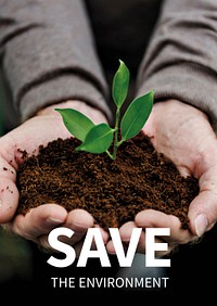 Save the environment template psd with young plant in hands