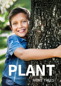 Environment template psd with child hugging plant