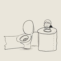 Man in the toilet with tissue paper roll, healthcare doodle psd