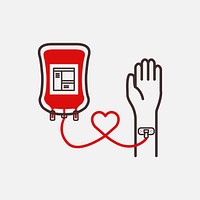 Hand donating blood vector health charity illustration in minimal line art style