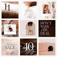 Fashion sale shopping template vector promotional aesthetic social media ad set