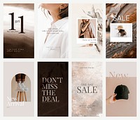 Fashion sale shopping template vector promotional social media story set