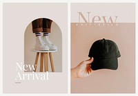 New arrival shopping template psd aesthetic fashion ad poster dual set