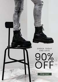 Sale discount poster template psd for androgynous fashion in green and dark tone