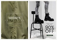 Unisex fashion sale template psd poster set in green and dark tone