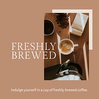 Cafe marketing template psd for social media post freshly brewed
