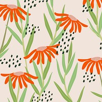 Daisy patterned vector pink background in retro style