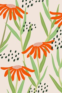 Daisy patterned vector pink background in retro style