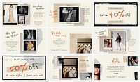Vintage photo film template vector fashion marketing beige blog banner set