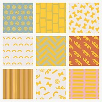 Cute paste food pattern vector background in cute doodle style set