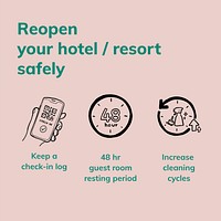 Coronavirus Instagram template vector, reopen your hotel safely