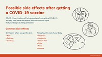 COVID 19 slide template vector, possible side effects after getting vaccine