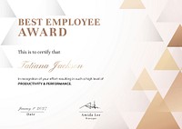 Award certificate template, gold modern design for best employee psd