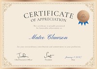 Vintage appreciation certificate template vector, professional design in beige