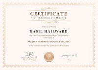 Vintage education diploma template psd, professional certificate design in beige