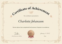 Vintage achievement certificate template psd, professional design in beige