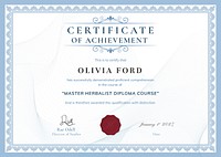 Vintage achievement certificate template psd, professional design in blue