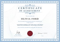 Vintage achievement certificate template vector, professional design in blue