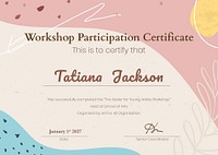 Workshop participation certificate template, creative pastel design psd