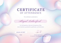 Attendance certificate education template, pink holographic design vector