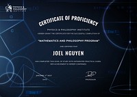 Proficiency certificate template, professional education, geometric design psd