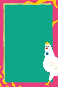 Funky chicken frame background, green and pink design for kids vector