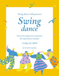 Swing dance template, event advertisement with cartoon vector