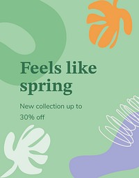 Spring sale template, botanical aesthetic design in green psd