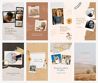 Aesthetic Instagram story template set, earth tone design vector