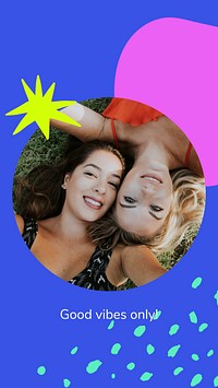 Women best friends photo, memphis design vector