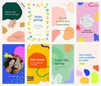 Abstract memphis Instagram story template set in colorful design psd