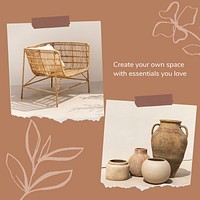 Aesthetic interior template, Instagram post ad psd