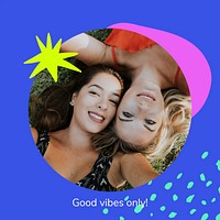 Women best friends photo, memphis design psd