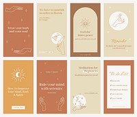 Self love Facebook story templates, healthy lifestyle design set vector