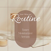 Skincare routine Facebook post template, self care, pastel beige design vector