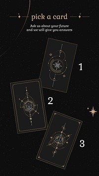 Taro card Instagram story template, black and gold celestial design vector