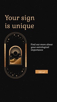 Aesthetic horoscope Facebook story template, black and gold design vector