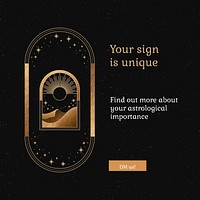 Aesthetic celestial Facebook post template, black and gold design psd