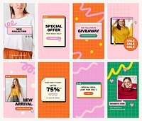 Fashion business Facebook story templates for advertisement set vector