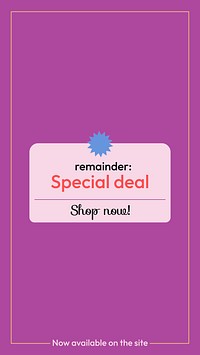 Special deal Instagram story template, purple design for online advertisement vector