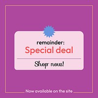 Special offer Instagram post template, purple aesthetic for online advertisement vector