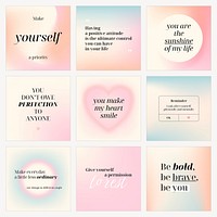 Self love Facebook post templates, pastel gradient design set vector