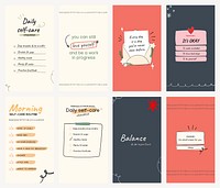 Self care Instagram story templates, healthy lifestyle design set psd