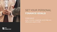 Finance goals Facebook cover template, business consulting, beige design psd