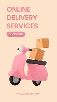 Online delivery Instagram story template, 3D small business design vector