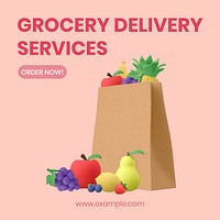 Grocery delivery Instagram post template, editable ecommerce, pastel design vector