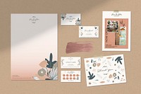 Floral poster and name card vector set
