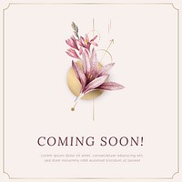 Pink floral coming soon announcement banner vector